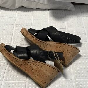 Born Black Leather Wedge Sandals